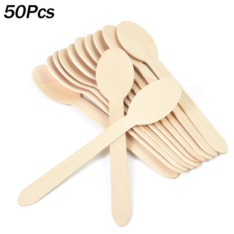 Woodworking School - 50Pcs Disposable Wooden Spoon Fork Knife