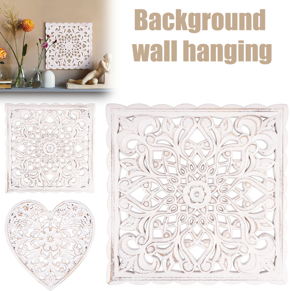 Woodworking Zone - Wooden Wall Decor Floral Hollow Carved