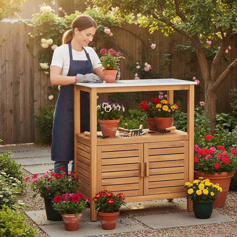 Outdoor Potting Bench Acacia W - Workbench Woodworking recensione e prezzo