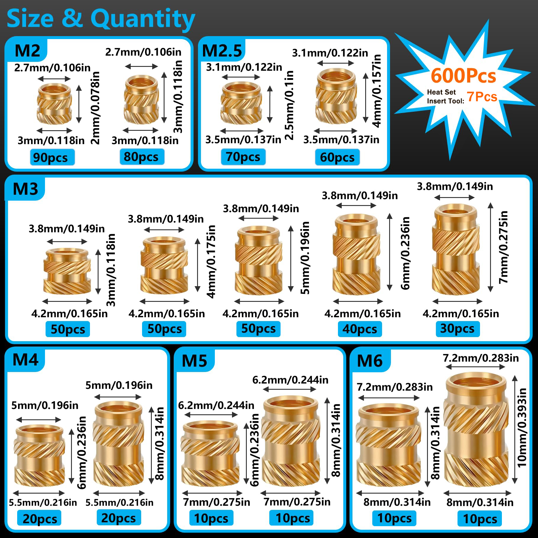 600Pcs M2-M6 Brass Threaded In - Woodworking Tool Stores recensione e prezzo