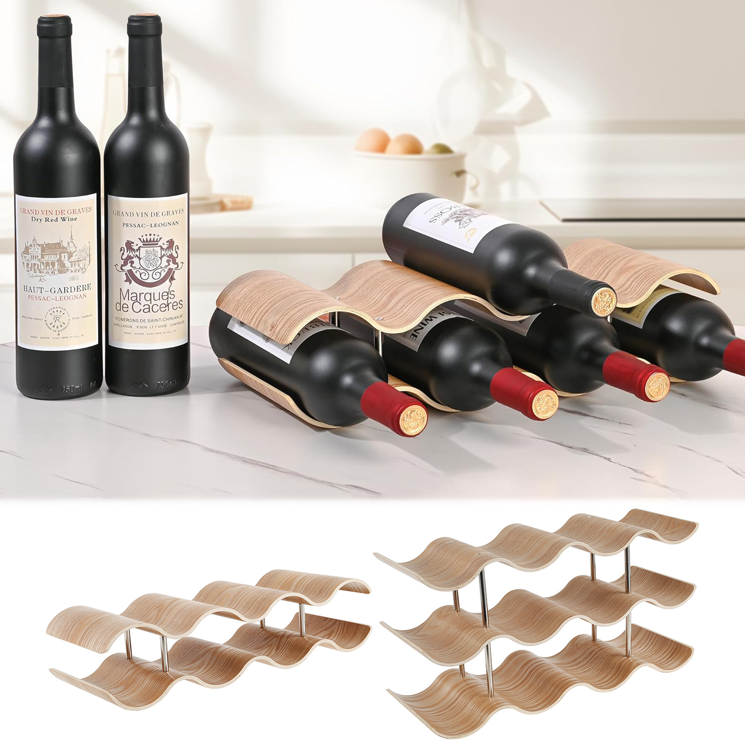 2/3-Tier Wooden Wine Rack Wavy - Woodworking Room recensione e prezzo