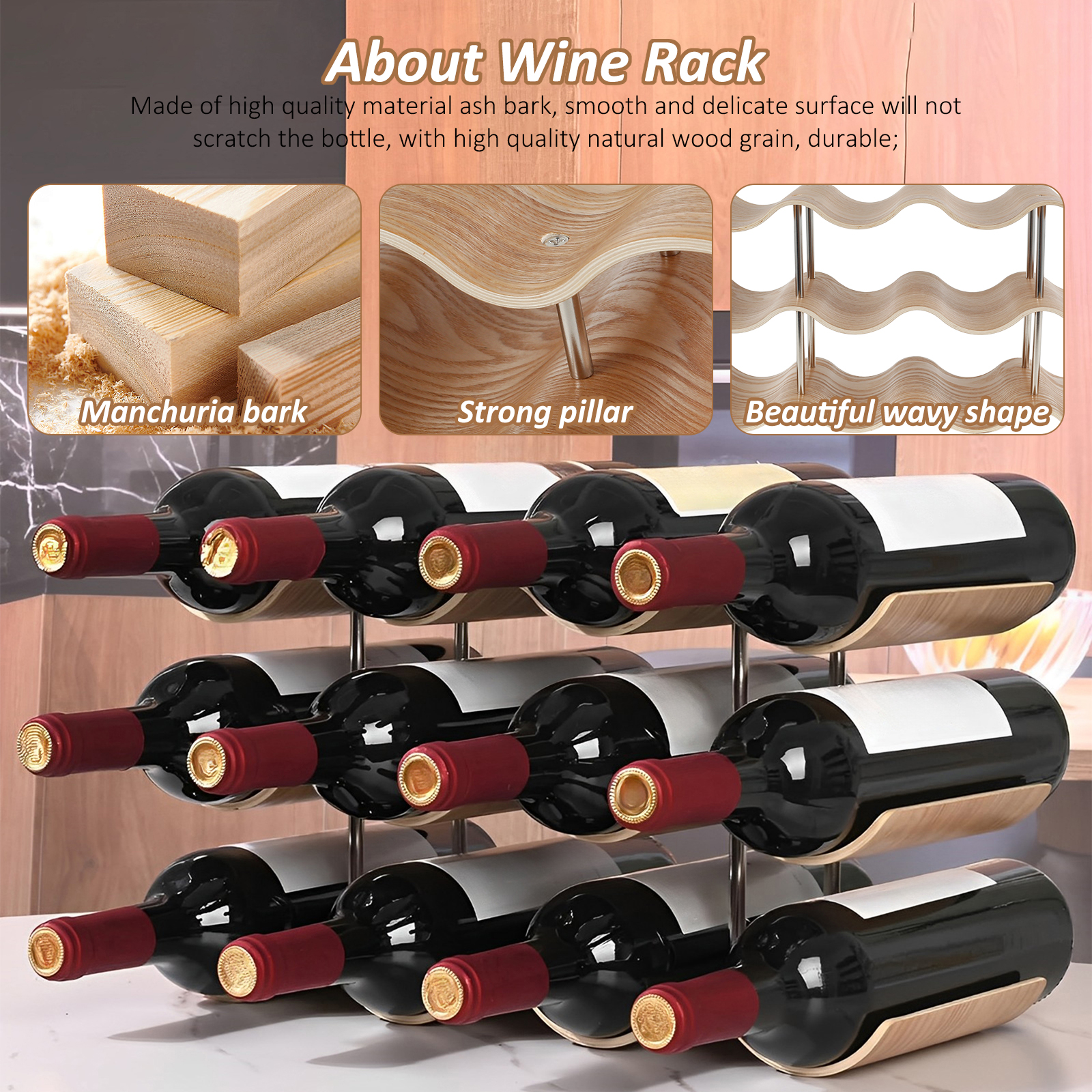 2/3-Tier Wooden Wine Rack Wavy - Woodworking Room recensione e prezzo