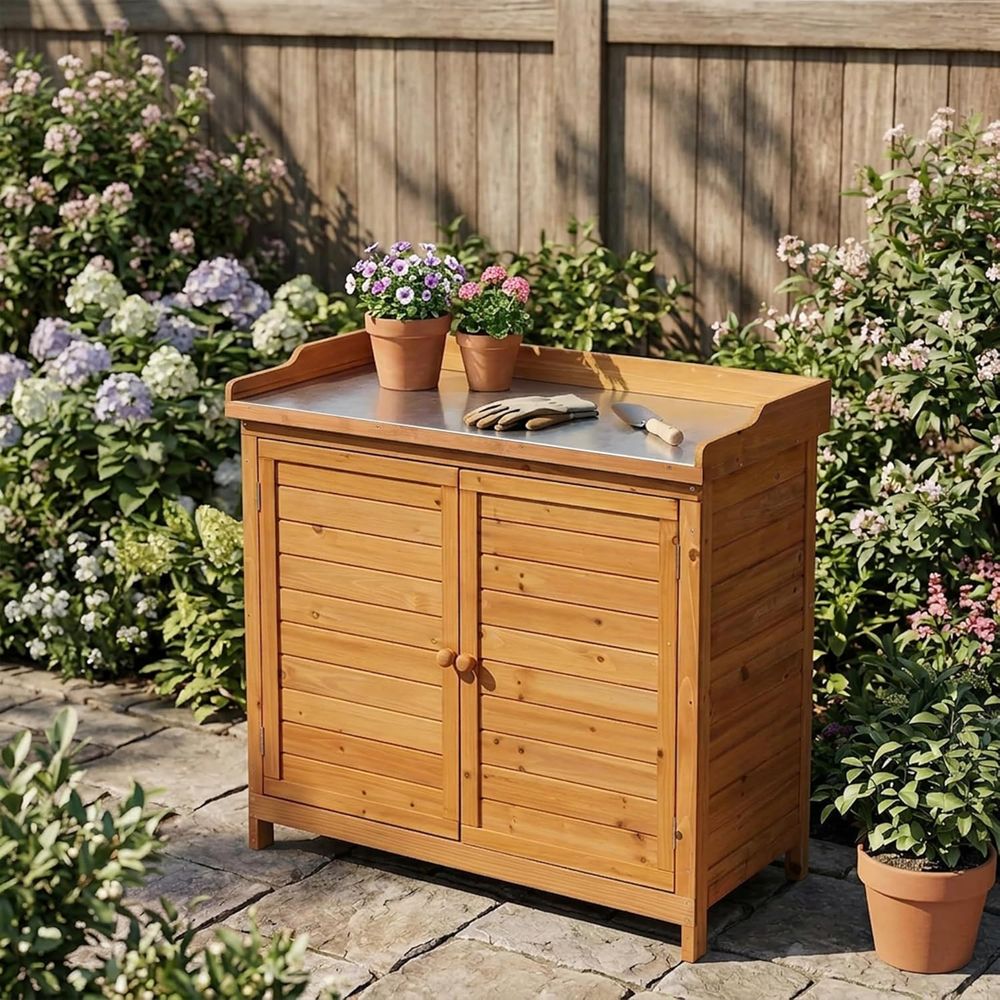 Outdoor Patio Wood Storage Cab - Workbench Woodworking recensione e prezzo