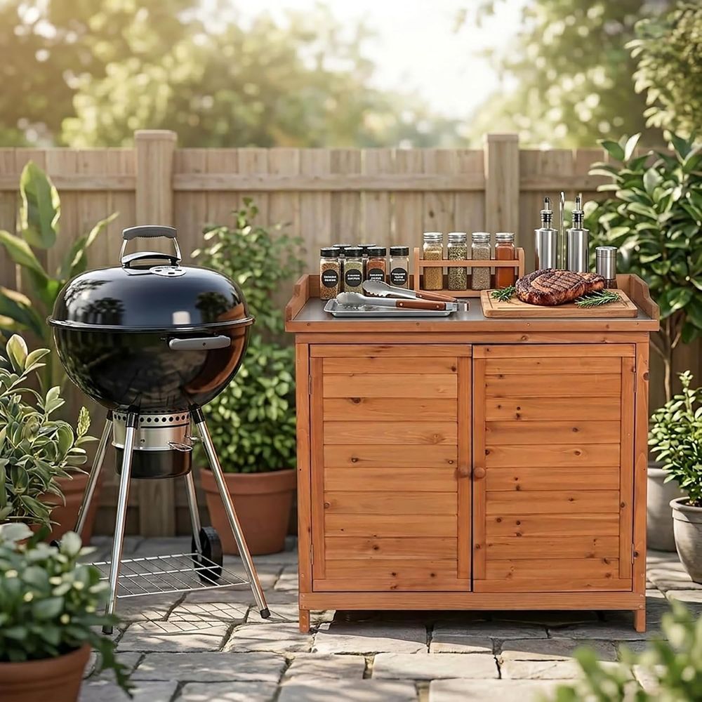 Outdoor Patio Wood Storage Cab - Workbench Woodworking recensione e prezzo